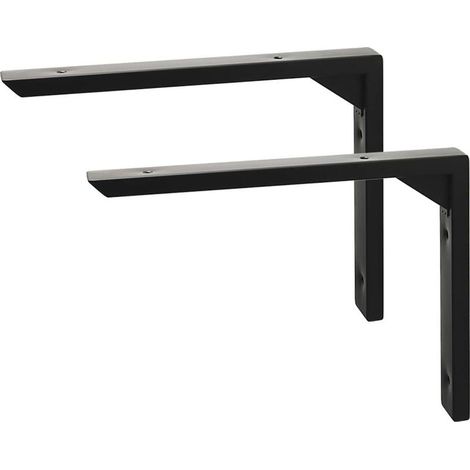 CYRILL – 2 Pièces Equerre Etagere Murale Robustes de 20 CM, Supports d' Étagère Murale à Angle Droit de 90°, Supports d' Étagère Murale en Acier Inoxydable pour Chambre/Salle de Bain/Cuisine, Noir (1/5)