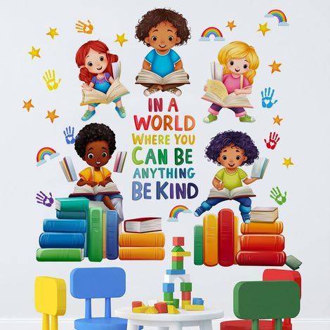 Stickers Muraux Lecture Livres Autocollants Mural Stickers Enfants Citations Positive Phrase pour Salle de Classe Chambre Enfants Bébé (1/5)