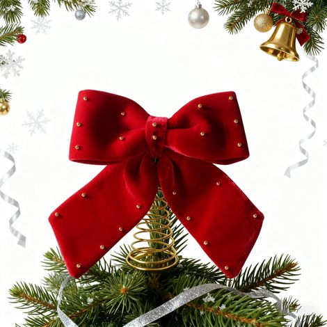 Bow - Wine Red Velvet - Christmas Tree Top Decoration - For Indoor Holiday Decor - 1 Piece (1/5)