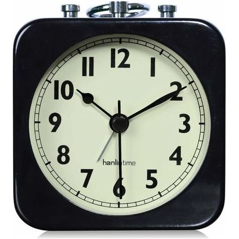 Lautloser, quadratischer, schwarzer Analogwecker, kleiner Reisewecker aus Metall für Kinderzimmer, Nachttisch, Wohnzimmer, Büro, Schwarz (1/5)