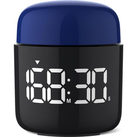 Chronomètre de table, grand écran LED, rotation manuelle simple, volume et luminosité réglables, facile pour les enfants, horloge vintage sans tic-tac, alarme forte ou silencieuse (bleu) (1/4)