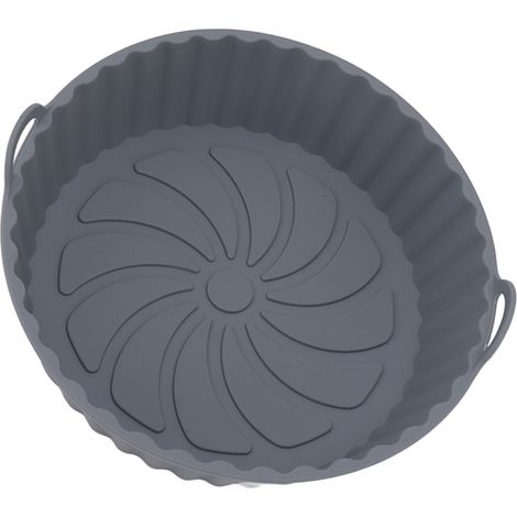 Lot de 2 paniers à friture ronds en silicone résistant à l'huile, antiadhésifs et réutilisables, avec poignées, pour usage domestique. Couleur : gris. (1/5)