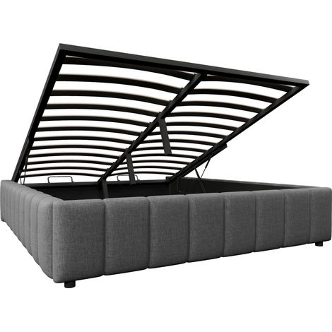 Letto imbottito 140 x 200 cm con contenitore idraulico, senza testiera, grigio (1/5)