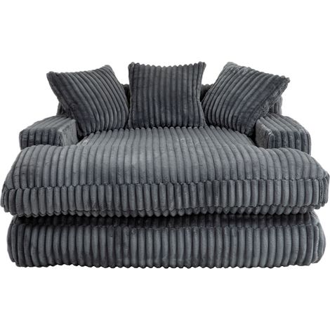 Sofá puf de pana gris oscuro de 1 plaza con 3 cojines 125 x 155 x 63 cm (1/5)