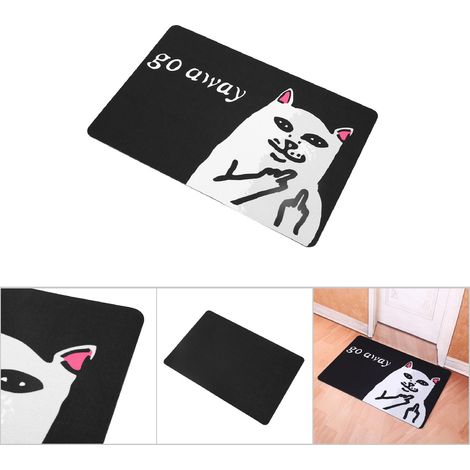 Tapis de porte antidérapant humour "Go Away Cat" pour chat, polyester/rubber, 40x60cm, noir avec design humoristique pour intérieur/extérieur. (1/5)
