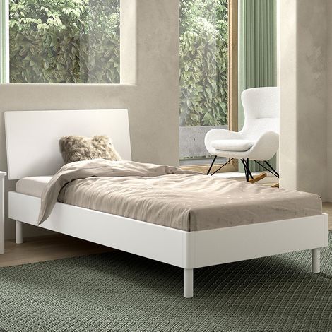 Lit simple Forrest 90x200cm - bois de hêtre massif - blanc (1/5)