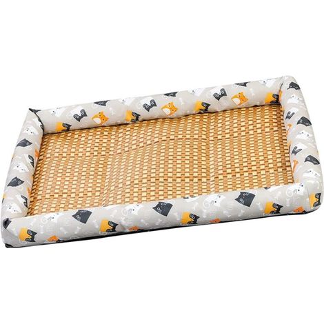 Alfombra para mascotas, fabricada en lino y ratán tejido, refrescante, suave y cómoda, cama refrescante para perros y gatos (gris, tamaño mediano, 50 x 40 cm (recomendado para mascotas que pesen menos (1/4)