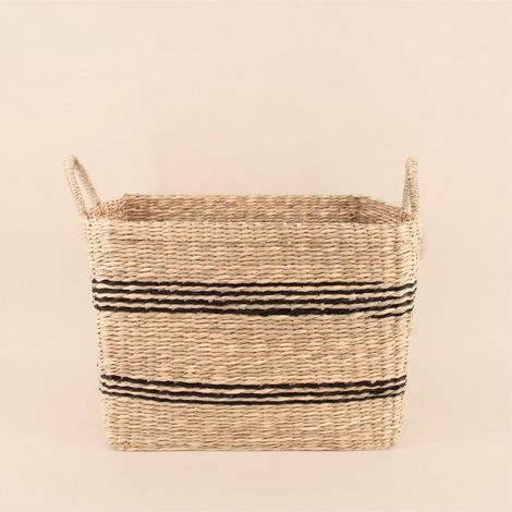 Panier rectangulaire en jonc de mer avec poignées 40x36cm (1/5)