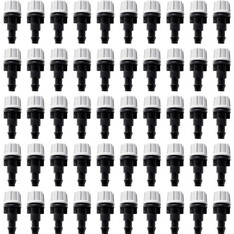 50 emisores de microaspersión ajustables para tubos de 4/7 mm, boquillas de nebulización para riego, boquillas atomizadoras, para jardín y césped, color gris. (1/5)