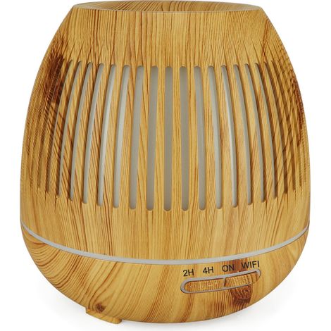 Diffuseur d'huiles essentielles intelligent Yx-130 WiFi 400 ml, humidificateur à brume fraîche, aspect bois, éclairage d'ambiance 7 couleurs, contrôle via l'application Tuya, arrêt automatique en cas (1/4)