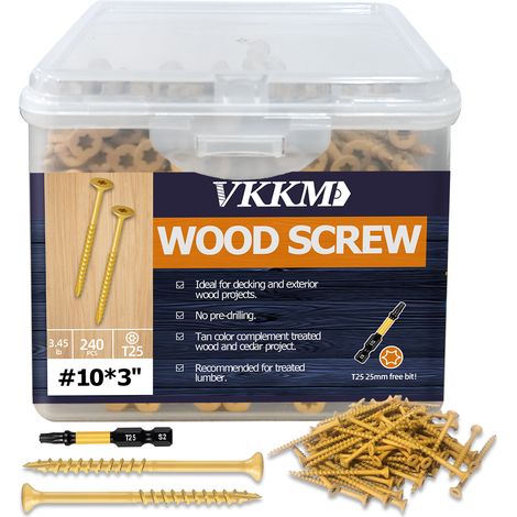 Vis à Bois Jaunes, 240PCS 103" - Fixation Bois Solide, Terrasse/Abri Jardin, Filets Profonds, Pour Bricoleurs & DIY (1/5)