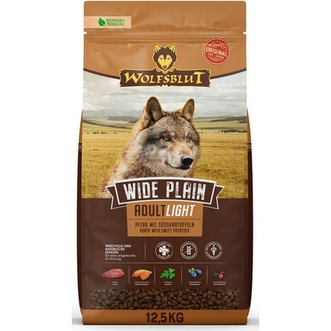 WOLFSBLUT Wide Plain Light Trockenfutter für ausgewachsene Hunde, 12,5 kg