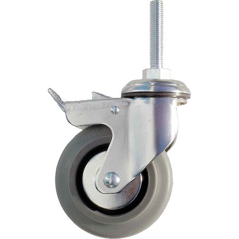 Roulette industrielle pivotante – Acier galvanisé – Ø 125mm – Charge 90kg – Tige filetée – Pour chantiers humides
