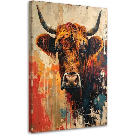 Quadro su tela Mucca scozzese astrazione colorata 20x30 (1/5)
