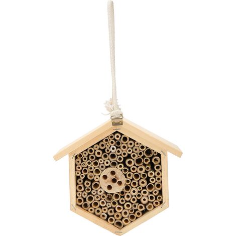 Maison insectes bois + bambou – corde chanvre – abri abeilles – décoration jardin – aucun montage nécessaire