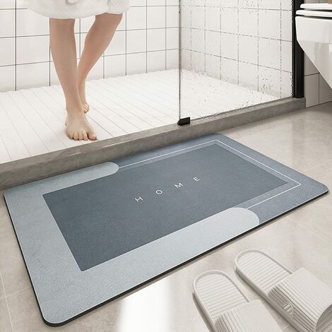 Tapis De Bain Rectangle - Tissu Velours Et Fond Caoutchouc - Absorption Rapide Pour Salle De Bain Cuisine Salon - Bleu 40x60cm