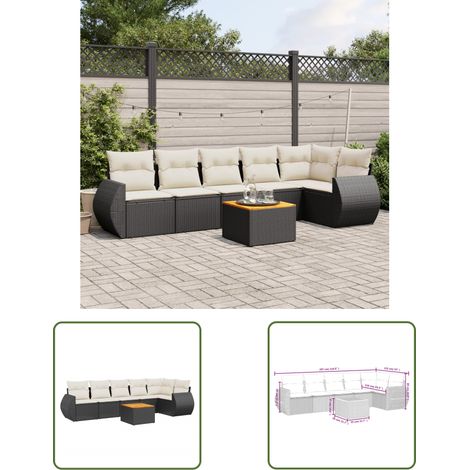 The Living Store 7-tlg. Garten-Sofagarnitur mit Kissen Schwarz Poly Rattan - Gartenmöbel - Esstischgarnituren - Outdoor Möbel - Lounge Set - Rattan Gartenmöbel (1/3)