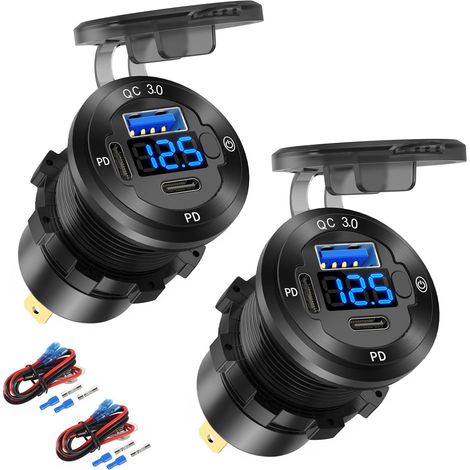 Prise de Courant USB C 12V pour Voiture, Chargeur Rapide USB Marin à 3 Ports, étanche, avec Interrupteur et voltmètre, adapté à la Voiture, au Bateau, à la Moto, à la voiturette de Golf, etc. (1/5)