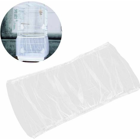 Housse pour Cage Oiseaux Maille Couverture Protection Cage Oiseaux Perruches Canaris Attrape Graine, Blanc, L