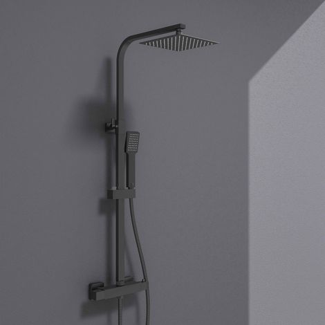 AICA Thermostatic Twin Head Mixer Shower Set Square Bar Matt Black Exposed (1/5)