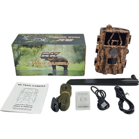 Caméra Faune Sauvage Caméra De Suivi des Sentiers en Direct 4G, Contrôle par Application IR, Vision Nocturne, Piège Chasse, HD 60mp 8K avec Carte SIM, Mobile Cellulaire for La Faune Fiable Précise (1/5)
