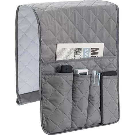 Sac de rangement pliable et antidérapant pour télécommande, adapté aux canapés ou aux fauteuils, sac de rangement étanche pour accoudoir avec 5 poches. (1/4)