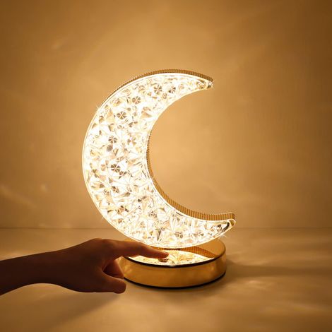 Lampe Lune, Lampe Lunaire Tactile à 3 Couleurs, Lampe de Table en Cristal avec Intensité Réglable en Continu, Veilleuse Mignonne pour Chambre d'Enfant, Chambre à Coucher, Décorations de Ramadan (1/5)