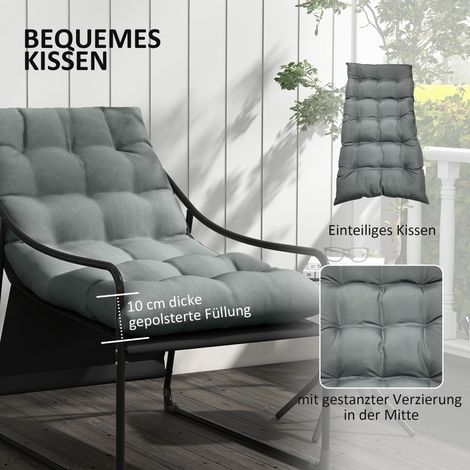Canapé d'extérieur avec coussins rembourrés, cadre en acier inox, 62x110x88 cm, gris/noir (1/4)