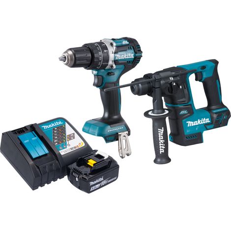 Makita DLX 2278 RT1 kit combinado inalámbrico + taladro de impacto DHP 484 54 Nm + taladro percutor DHR 171 1.2 J + 1x batería recargable 5.0 Ah + cargador (1/4)