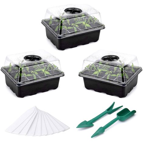 Mini Serre pour Semis，3 Pièces 36 Cellules Intérieure Plateau Semis,Bacs à semis,avec Couvercle et Ventilation Durables Pot Semis,idéal pour la Germination des graines (Vert) (Vert-3Pcs)