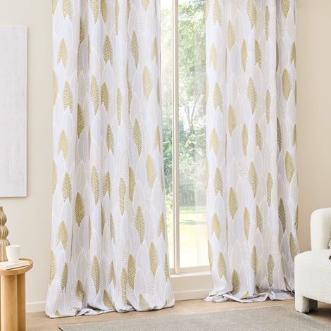 Lot de 2 Rideaux à œillets 140 x 260 cm – Polyester imprimé – Motif Feuilles – KIM