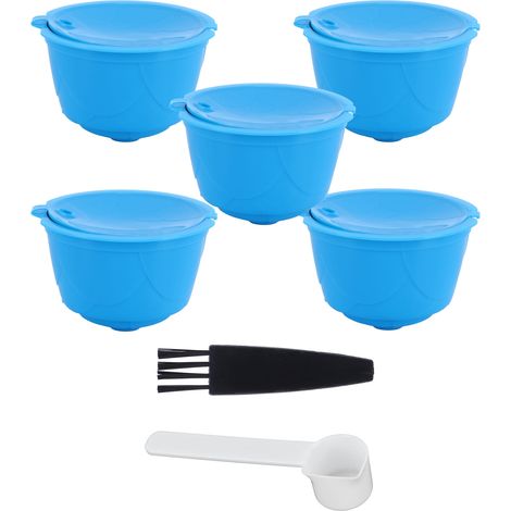 Blaues Set mit 5 wiederverwendbaren Kapseln, Löffel und Bürste für DOLCE GUSTO Kaffeemaschinen, nachfüllbares Filterset (1/5)