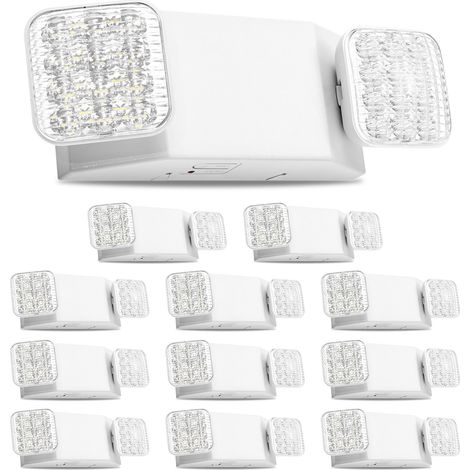 VEVOR Lampe de Secours LED Lot de 12 Eclairage de Securite avec Batterie pour Sorties de Secours, Entreprises, Bureaux, 3 W, 120-277 V CA, Deux Tetes Carrees Reglables, Autonomie 90 Minutes, Blanc (1/5)
