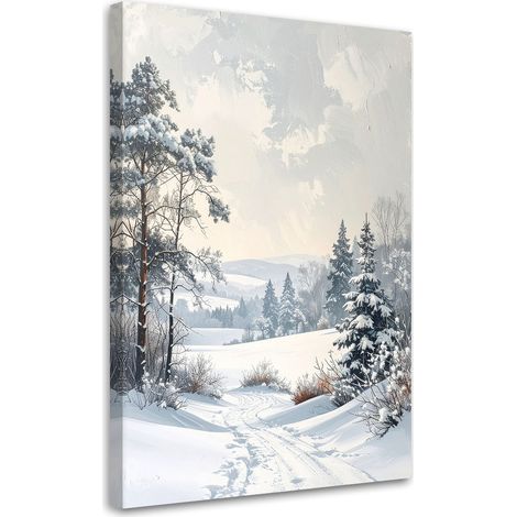 Cuadro sobre Lienzo, Paisaje invierno nieve carretera árboles, 40x60 (1/5)