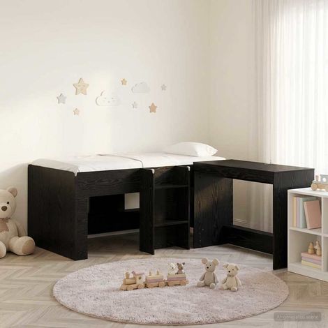 vidaXL Lit haut pour enfants avec bureau 2 pc Chêne noir (1/5)