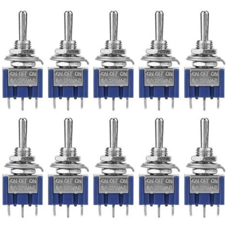 royaluxe-10Pcs Mini Interrupteur à Bascule 6A 125VAC, Interrupteur à 3 Positions 3 Broches, Mini Toggle Switch SPDT(ON-OFF-ON), Diamètre de Tête de Bouton 6 mm pour l'automobile, appliance à domicile( (1/4)