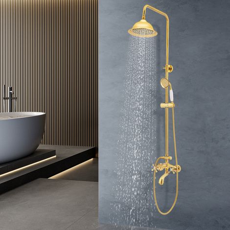 YISSALE-Duschsystem (Messing, Wasserhahn mit Duschsäule, Regendusche, Handbrause, goldfarben) (1/5)