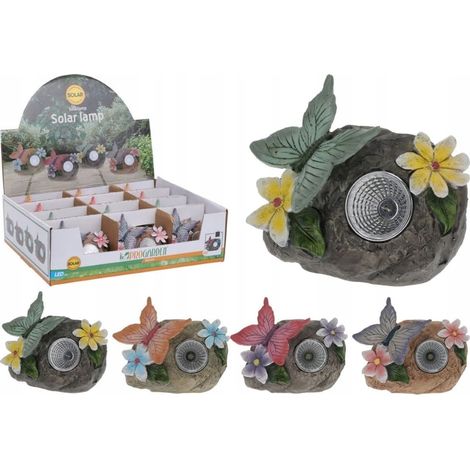 Lampe solaire de jardin papillon sur pierre 10 cm