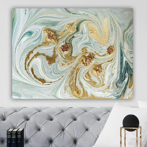 Tableau abstrait marbré – reflets dorés (1/4)