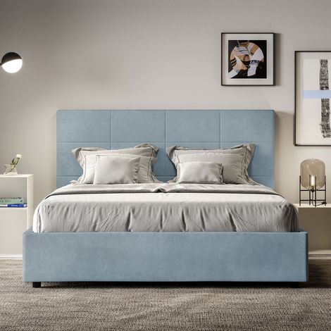 Letto contenitore da 160x190 in microfibra azzurro Mika (1/5)