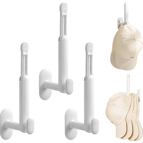 Porte Chapeaux Mural 3 Pièces, Porte Chapeaux Rétractable, Autocollant et Sans Perforation, Blanc, Rangement pour Serviettes, Chapeaux, Sacs, Convient pour Salle de Bain, Cuisine, Chambre (1/5)