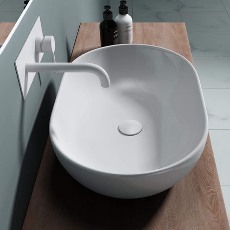 doporro Lavabo da Appoggio 60x40x15cm, Lavandino Bagno Ovale in Ceramica Nano Rivestimenti Brüssel 322 (1/5)
