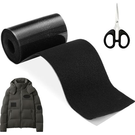 Patch Réparation Tissu Autocollant 10x200cm en Nylon Imperméable, Kit de Réparation pour Siège Auto, Veste, Tente, Canapé, Doudoune, Sac de Couchage et Sac à Dos - Noir (1/5)