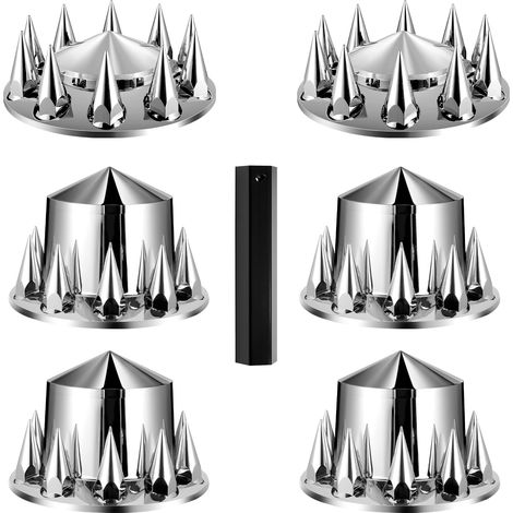 VEVOR Cache Moyeu 2PCs Avant et 4Pcs Arriere, Capuchon de Moyeu Pointu pour Semi-remorque, Cache Ecrous de Roue en ABS Galvanises Resistants a la Rouille, Universel, Outil deInstallation Inclus