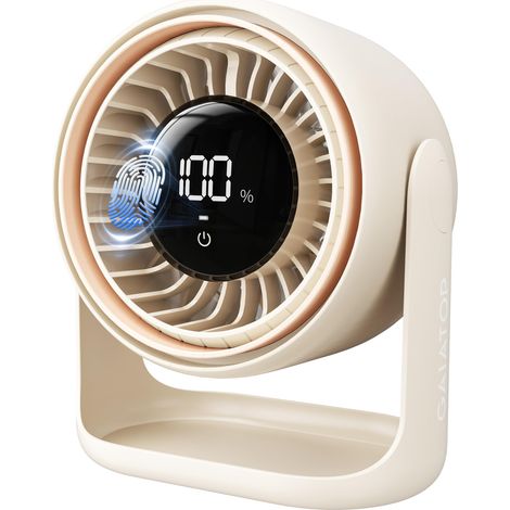 Ventilateur de bureau avec contrôle tactile, batterie 4000 mAh, 5 vitesses, ventilateur de chambre à coucher ultra silencieux avec écran LED, inclinaison à 90°, ventilateur de bureau (1/5)