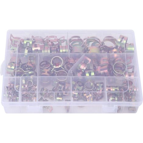 Rosvola Kit d'assortiment de pinces à ressort, 100 pièces, pour tuyau d'air, tuyau d'eau, conduite de carburant automobile (1/5)