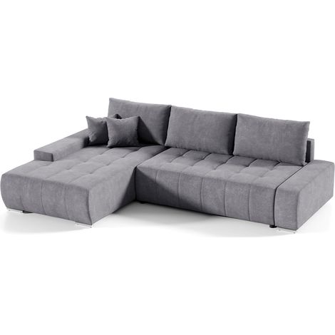 Canapé d'angle convertible gauche 4 places avec coffre Jonas Gris foncé (1/5)