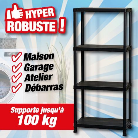 Étagère de rangement 4 niveaux – Dimensions 60x30x133 cm – Charge 25 kg par niveau – Polypropylène anti-corrosion – Outiror (1/3)