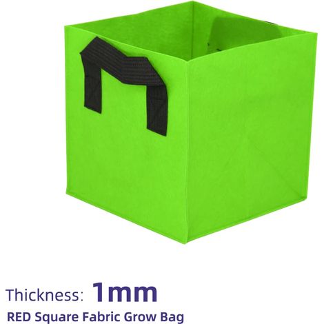 (Vert - Lot de 2, 20 x 20 x 20 cm) Lot de 2 sacs de culture carrés en tissu avec poignées pour plantes d'extérieur, légumes, fleurs, pots de pépinière. (1/4)