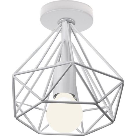 Plafonnier vintage ,luminaires style industriel,lustre Abat-Jour rétro forme diamant , éclairage intérieur, lampe cuisine salon salle à manger chambre, E27, Ø 200mm , blanc BLOW (1/4)